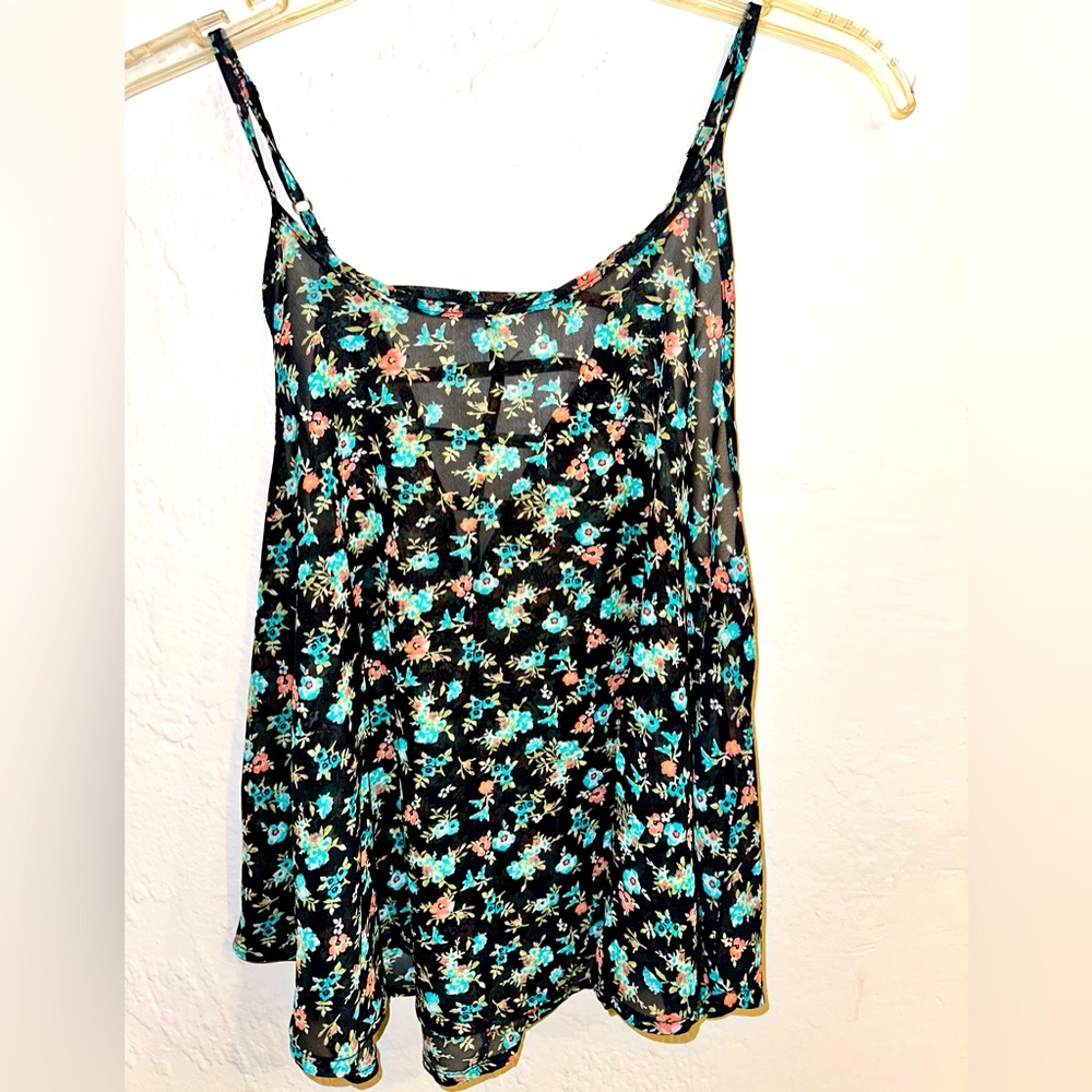 Iris Los Angeles Airy Sheer Sleeveless Floral Crop Top Medium NWT